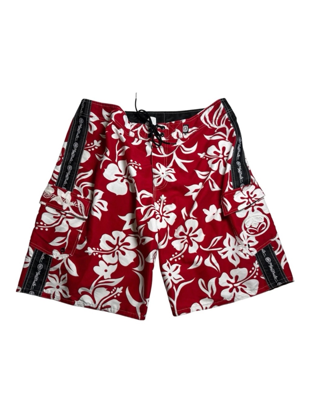 MAUI BUILT Board Shorts Trunks Hawaiian Tribal Floral Red White Mens 40 x 11
